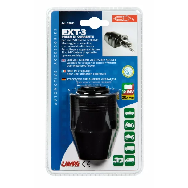 Ext-3, surface mount waterproof socket, 12/24V