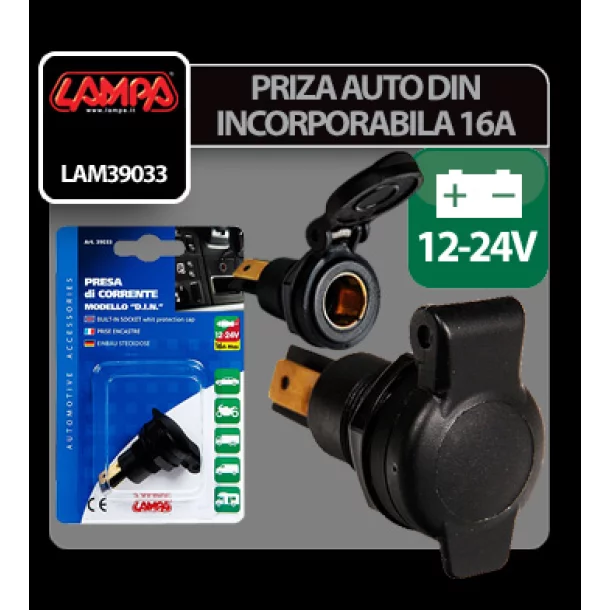 Priza auto incorporabila DIN - 12/24V 16A - Lampa