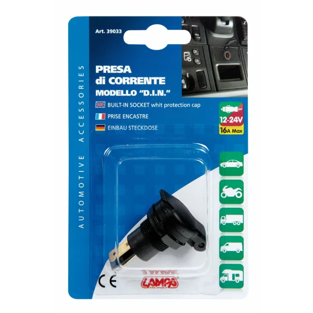 Priza auto incorporabila DIN - 12/24V 16A - Lampa