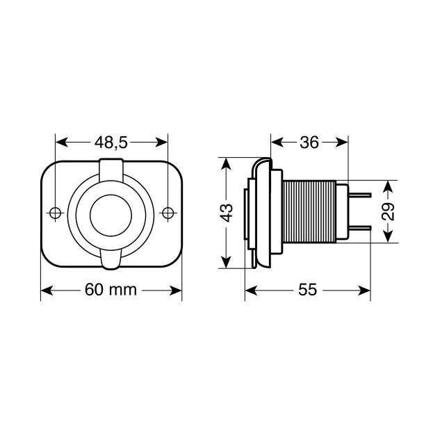 Ext-7 Lampa, Süllyesztett, beépített USB aljzat, 12/24V 2100mA