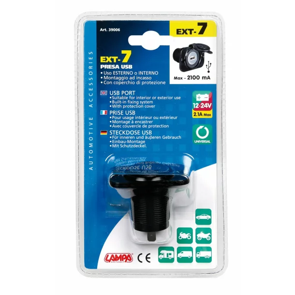 Priza auto incorporabila USB, 12/24V 2100mA, Ext-7 Lampa