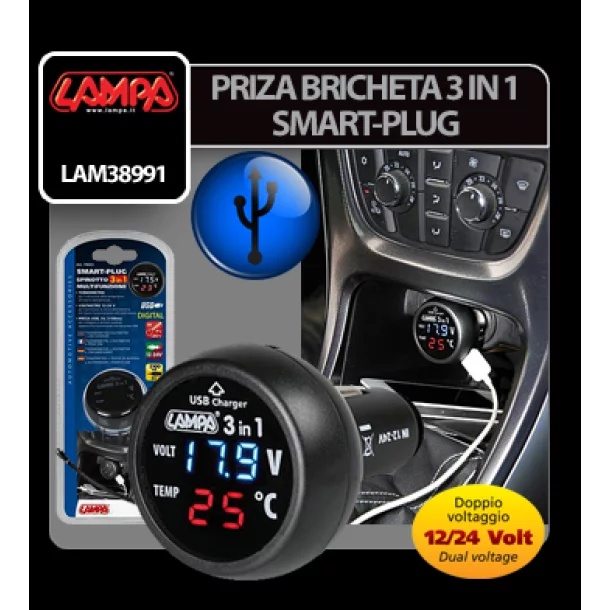 Priza bricheta 3 in 1 Smart-Plug 12/24V