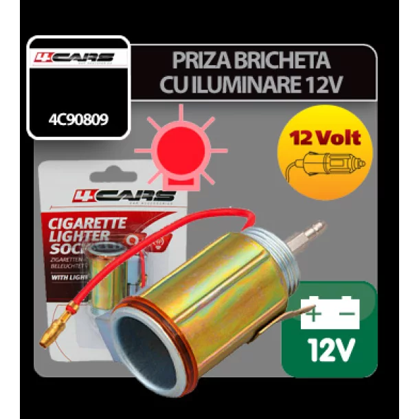 Priza bricheta auto cu iluminare 4Cars - 12V