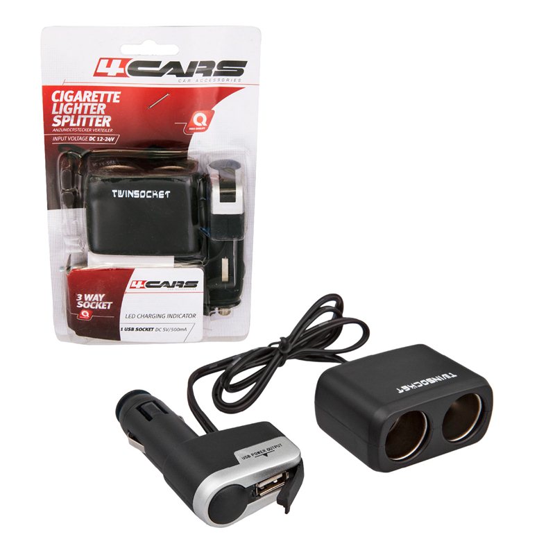 4Cars 2-es elosztó szivargyújtóhoz USB-vel - 12/24V-os thumb