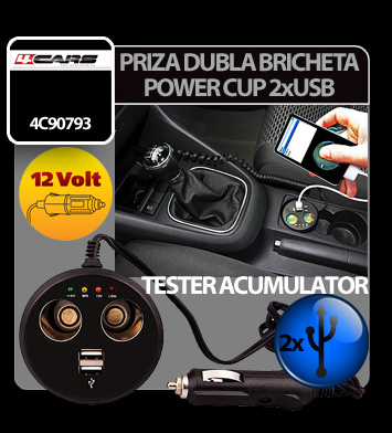 4Cars Cup power station with batery tester 12V+USB thumb
