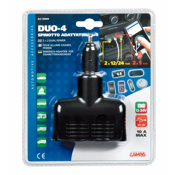 Duo-4, double socket 12/24V + USB