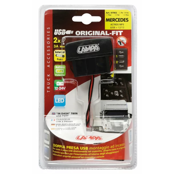 Original-Fit, double USB charger, 12/24V - Mercedes