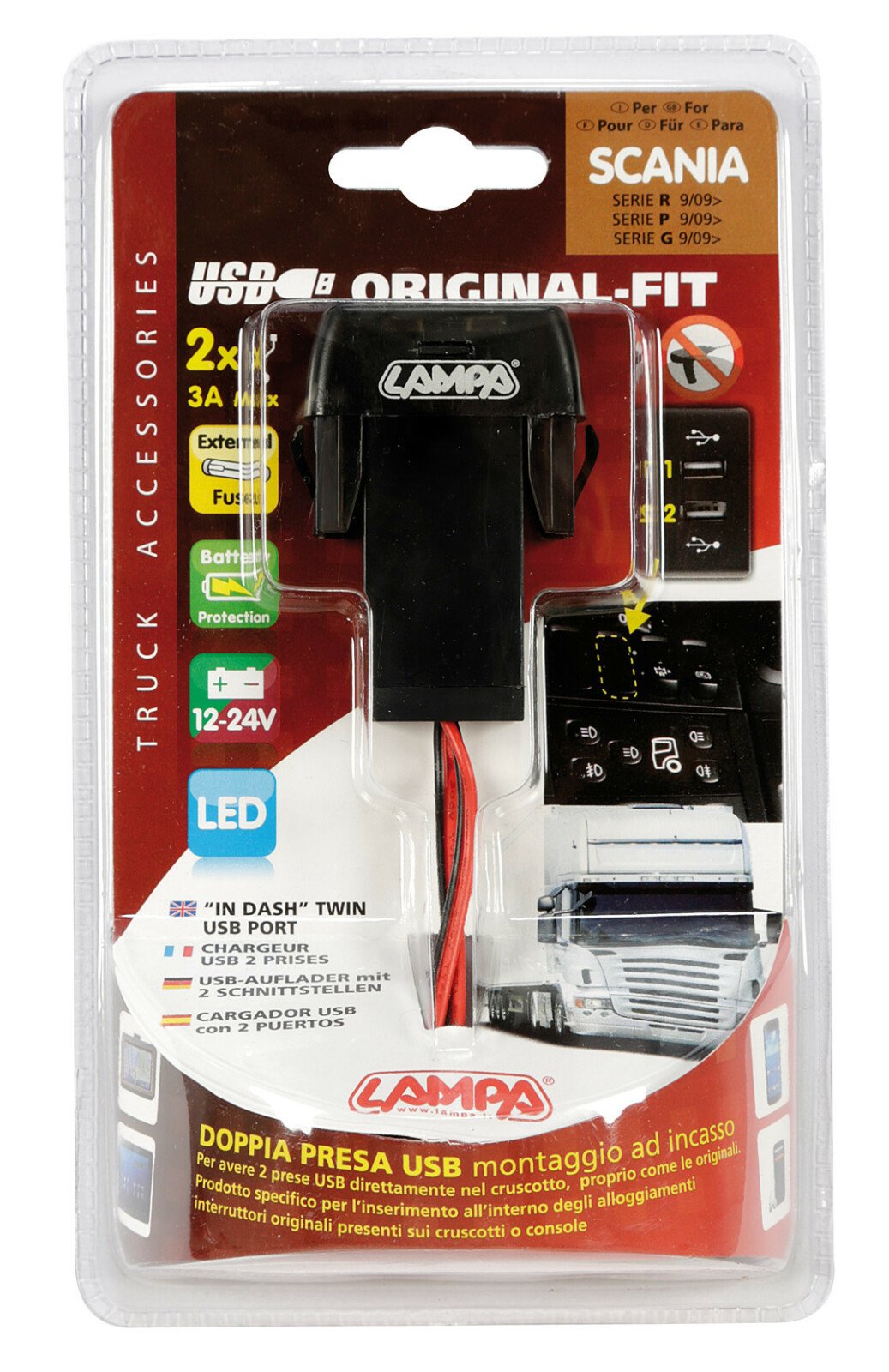 Original-Fit, double USB charger, 12/24V - Scania thumb