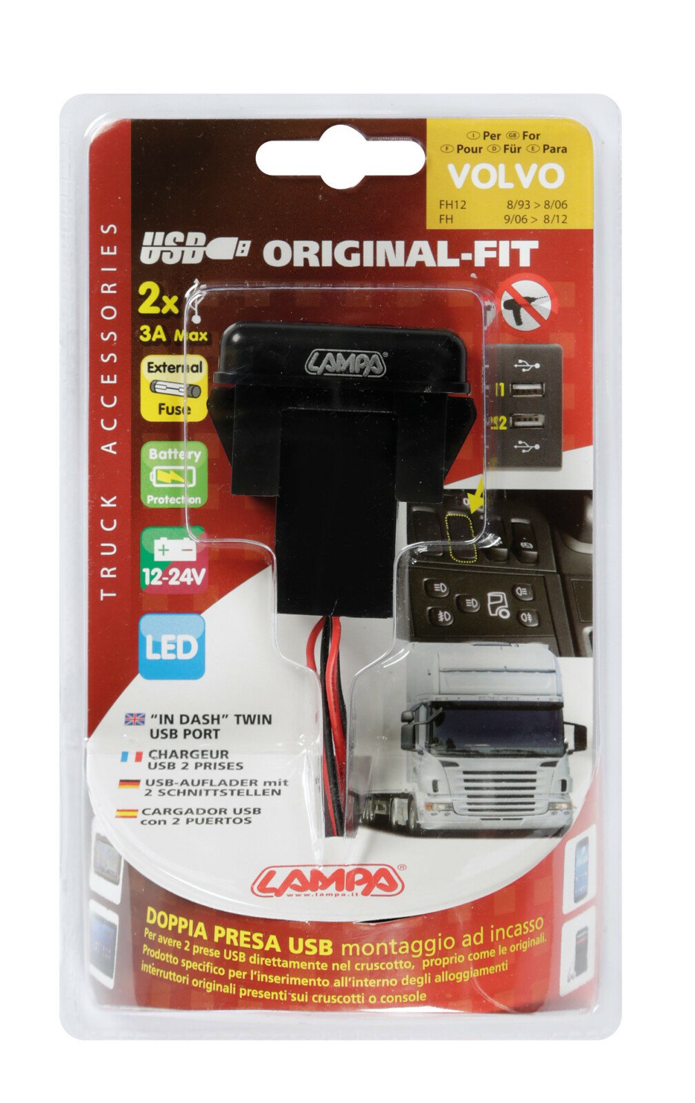 Original-Fit, double USB charger, 12/24V - Volvo thumb
