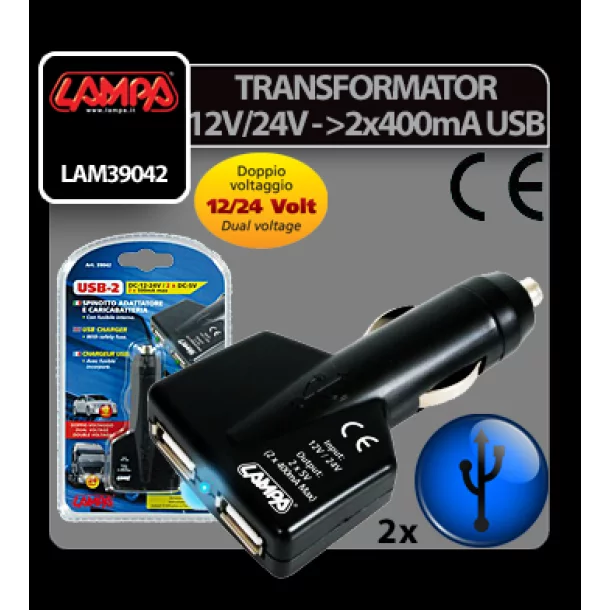 Priza dubla USB la bricheta 12/24V - 1000mA