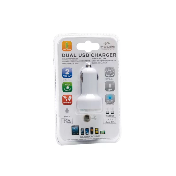 Dual USB cigarette lighter socket 12 / 24V - 2100 mA Pulse - White