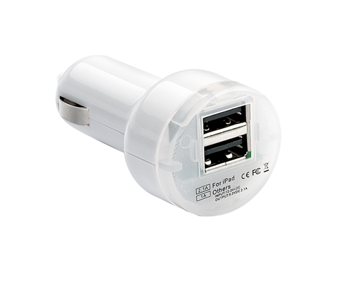 Dual USB cigarette lighter socket 12 / 24V - 2100 mA Pulse - White thumb