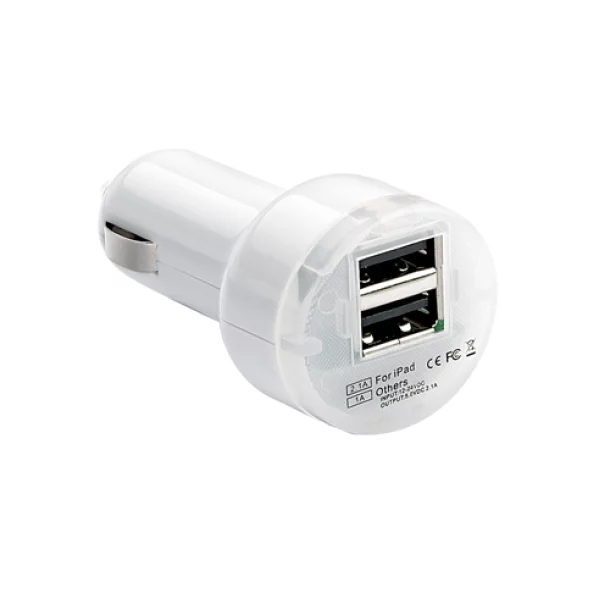 Dual USB cigarette lighter socket 12 / 24V - 2100 mA Pulse - White
