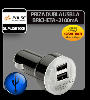 Dupla USB szivargyújtó aljzat 12 / 24V - 2100 mA Pulse - Fekete thumb
