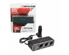 Priza tripla bricheta cu USB si cablu prelungitor 12/24V 4Cars