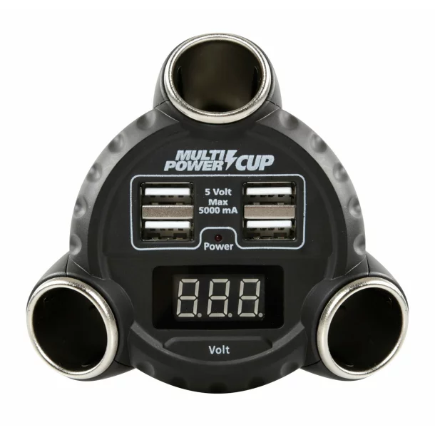 Multi-Power Cup, 3 sockets + 4 USB and voltmeter, 12/24/36V