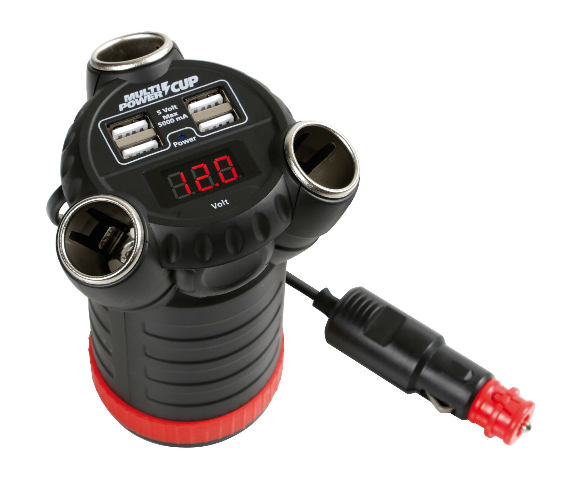 Multi-Power Cup, 3 sockets + 4 USB and voltmeter, 12/24/36V thumb