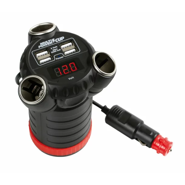 Multi-Power Cup, 3 sockets + 4 USB and voltmeter, 12/24/36V