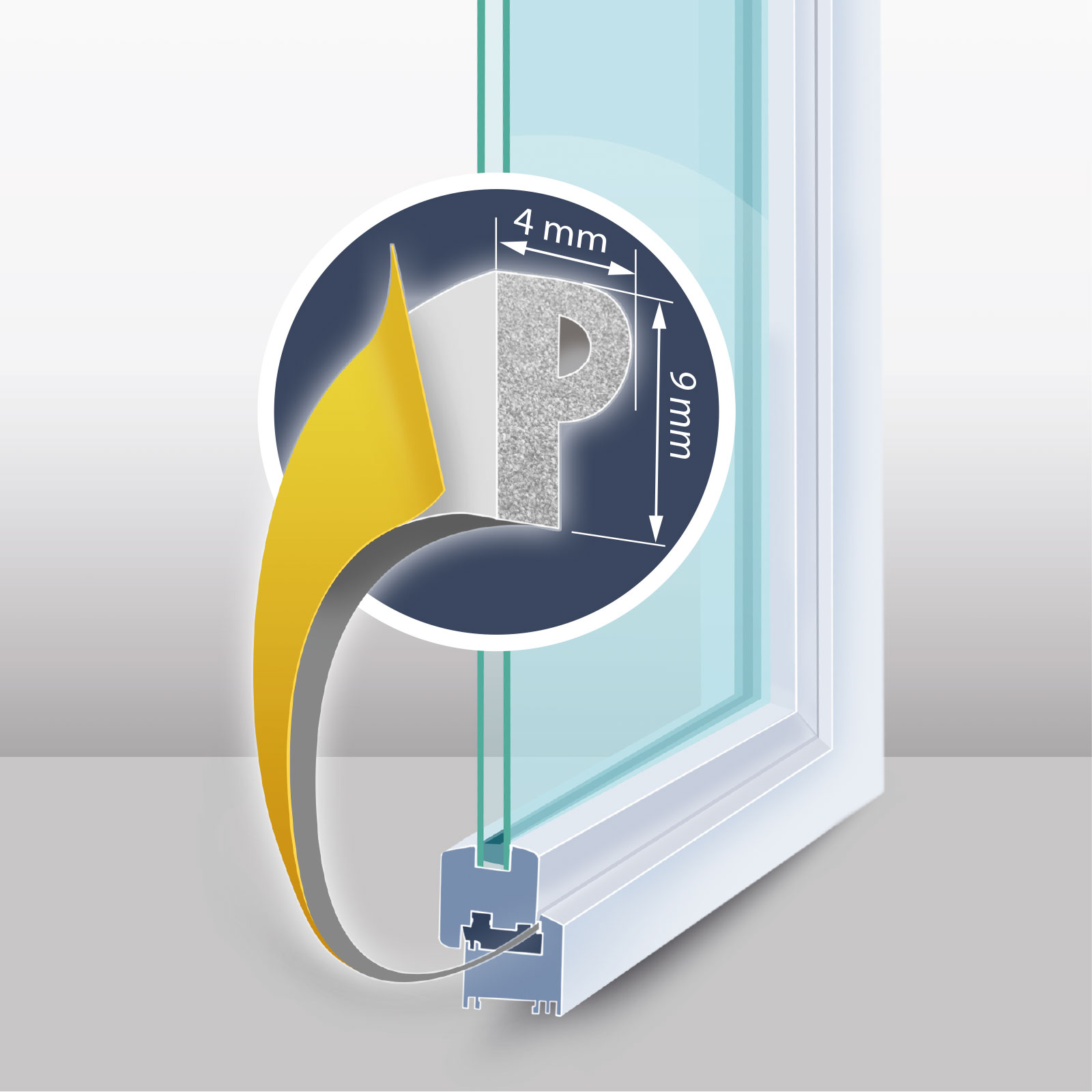 Profil izolator autoadeziv pt. ferestre si usi, profil „P” - 100 m, alb, 9 mm thumb