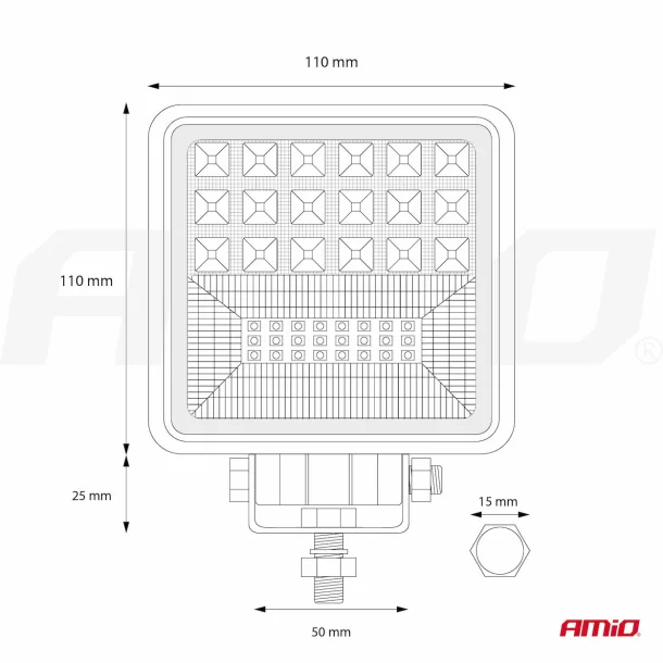 Proiector cu LED din metal patrat Combo Angel Eyes cu 2 functii, 9/36V, Amio