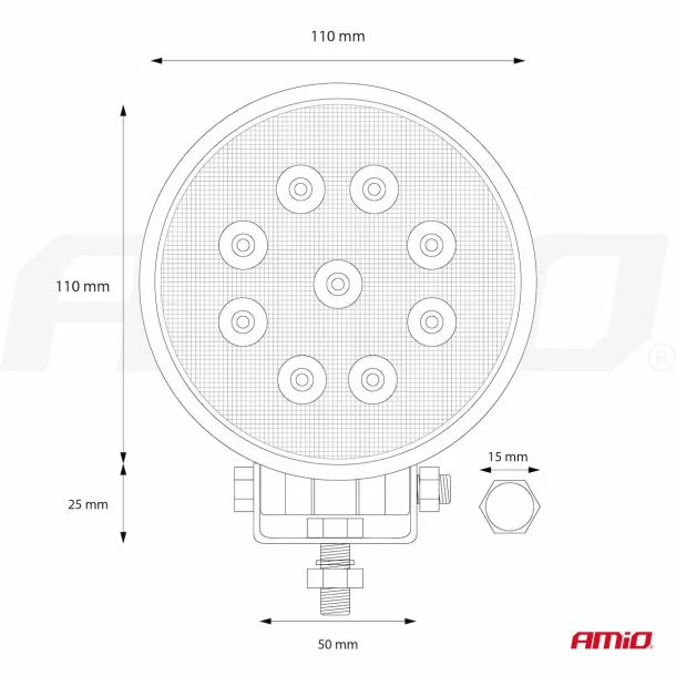 Proiector cu LED din metal rotund 27W, 9/36V, Amio