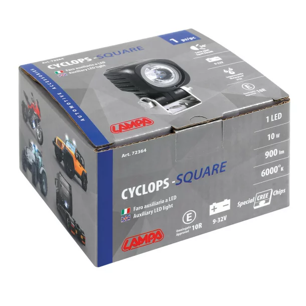 Cyclops-Square, auxiliary light, 1 Led - 9/32V - Focus beam