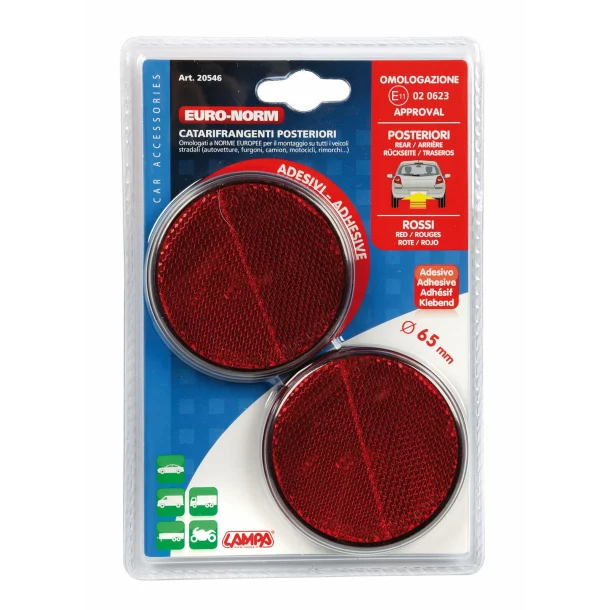 Euro-Norm, round reflectors - Ø65 mm - Red