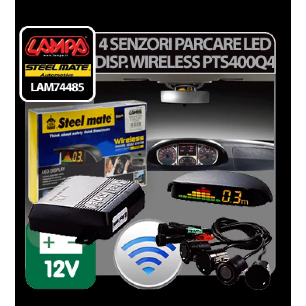 PTS400Q4, 4 parking sensors with wireless display, 12V