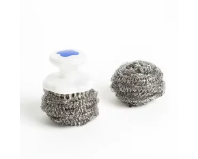 Set burete de spalat vase din fibre de otel - 2 buc. + maner