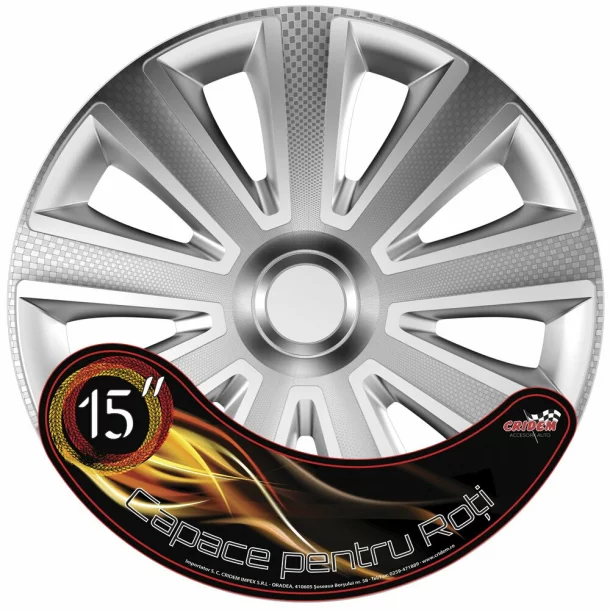 Wheel covers set Cridem Aviator Carbon 4pcs - Silver - 15&#039;&#039;