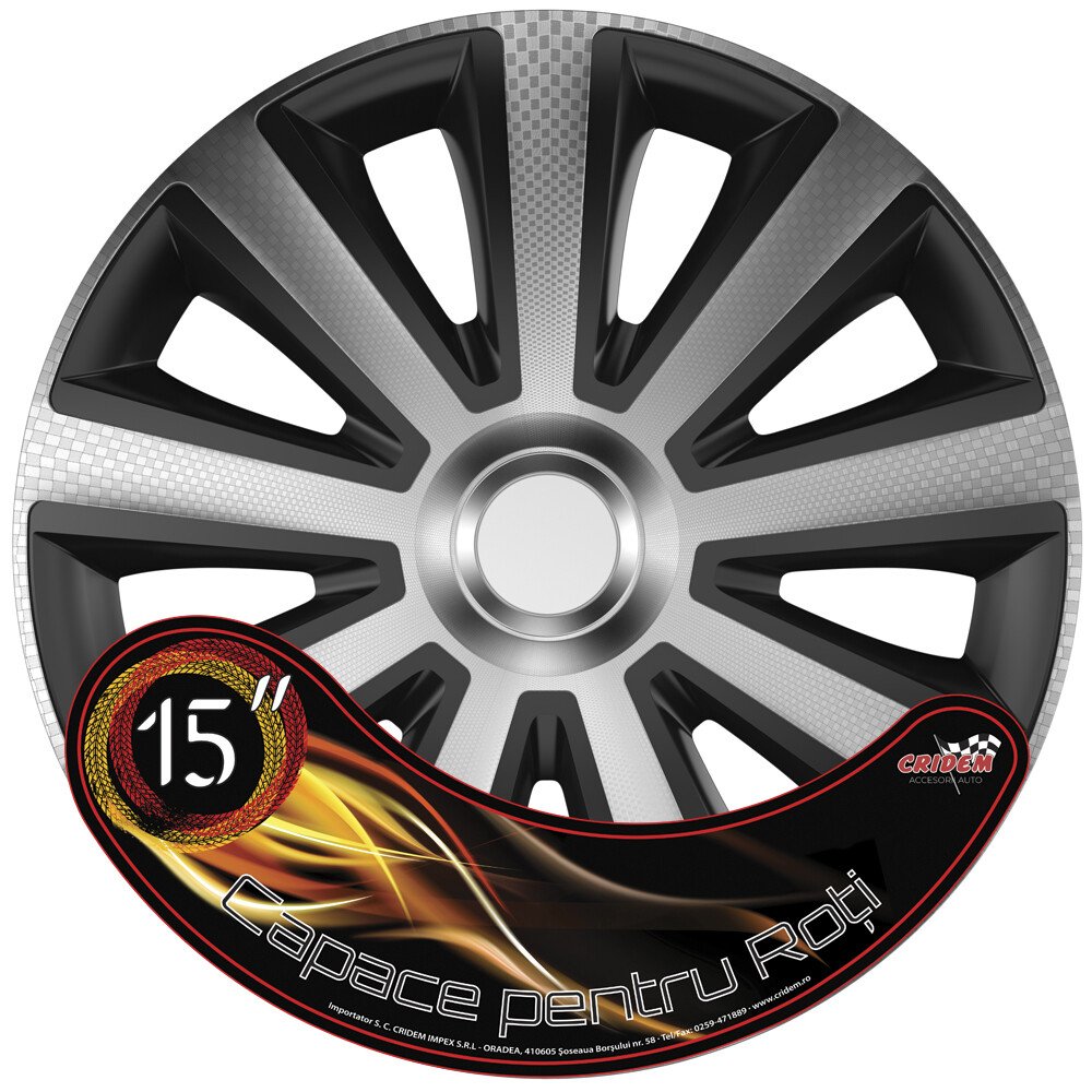 Wheel covers set Cridem Aviator Carbon 4pcs - Silver/Black - 15'' thumb