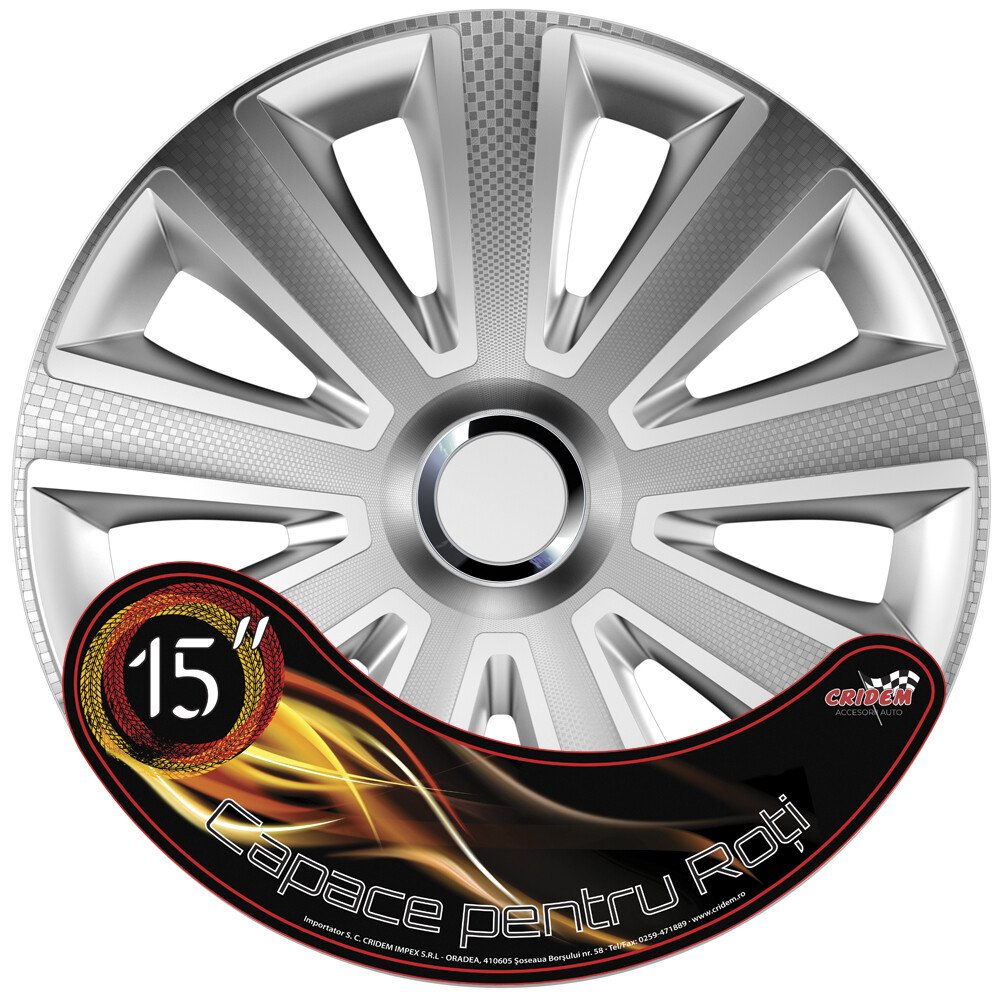 Wheel covers set Cridem Aviator Carbon RC 4pcs - Silver/Chrome - 15'' thumb