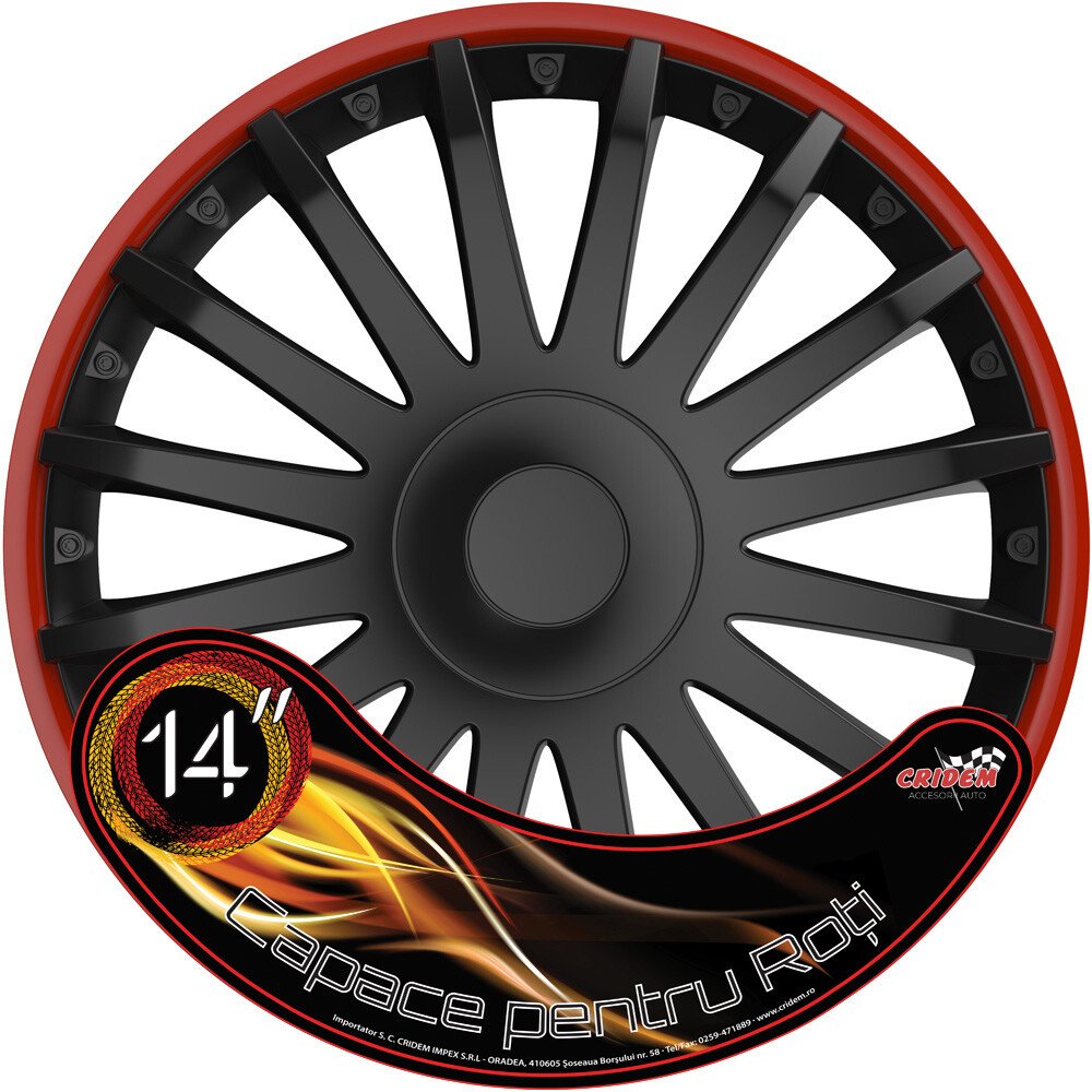 Wheel covers set Cridem Crystal RO 4pcs - Black/Red - 14'' thumb