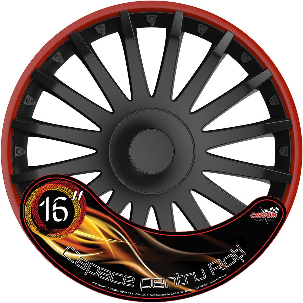 Wheel covers set Cridem Crystal RO 4pcs - Black/Red - 16'' thumb