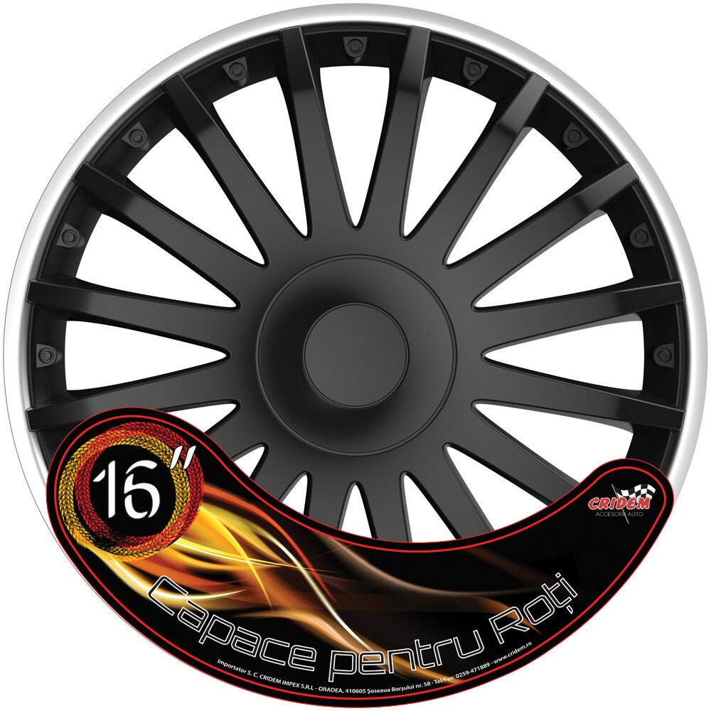Wheel covers set Cridem Crystal SO 4pcs - Black/Silver - 16'' thumb