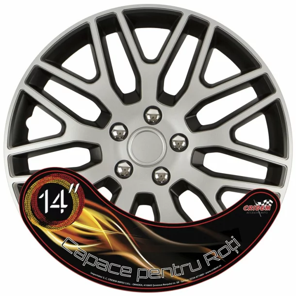 Set capace roti auto Cridem Dakar NC 4buc - Argintiu/Negru - 14&#039;&#039;