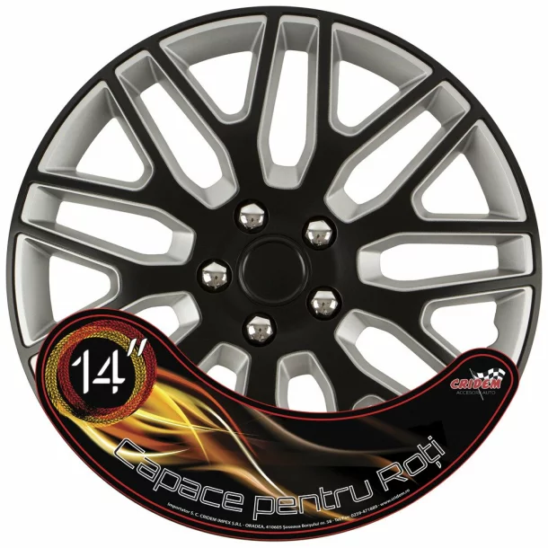 Set capace roti auto Cridem Dakar NC 4buc - Negru/Argintiu - 14&#039;&#039;