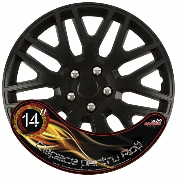 Set capace roti auto Cridem Dakar NC 4buc - Negru/Crom - 14&#039;&#039;