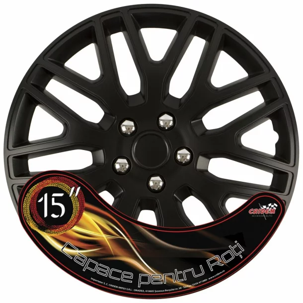 Set capace roti auto Cridem Dakar NC 4buc - Negru/Crom - 15&#039;&#039;