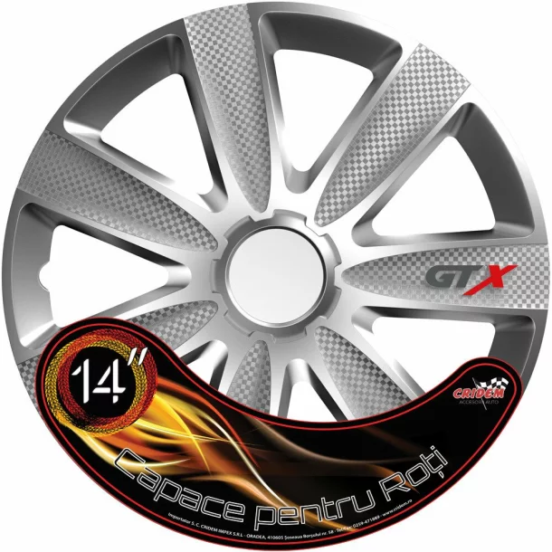 Set capace roti auto Cridem GTX Carbon 4buc - Argintiu - 14&#039;&#039;