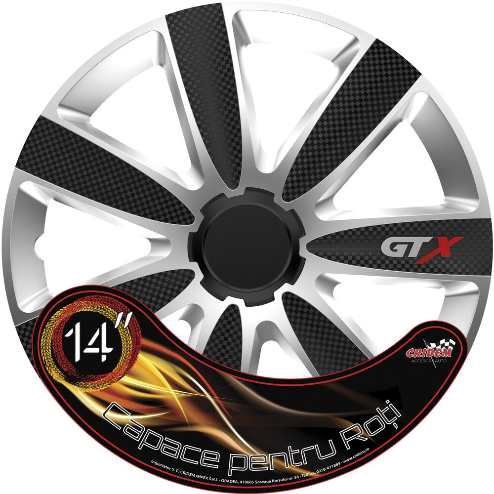 Wheel covers set Cridem GTX Carbon 4pcs - Silver/Black - 14'' thumb