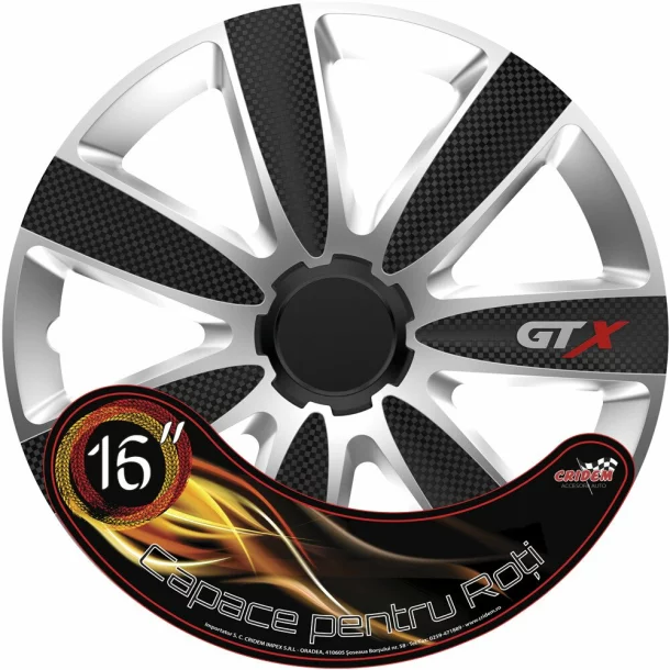 Set capace roti auto Cridem GTX Carbon 4buc - Argintiu/Negru - 16''-Resigilat,