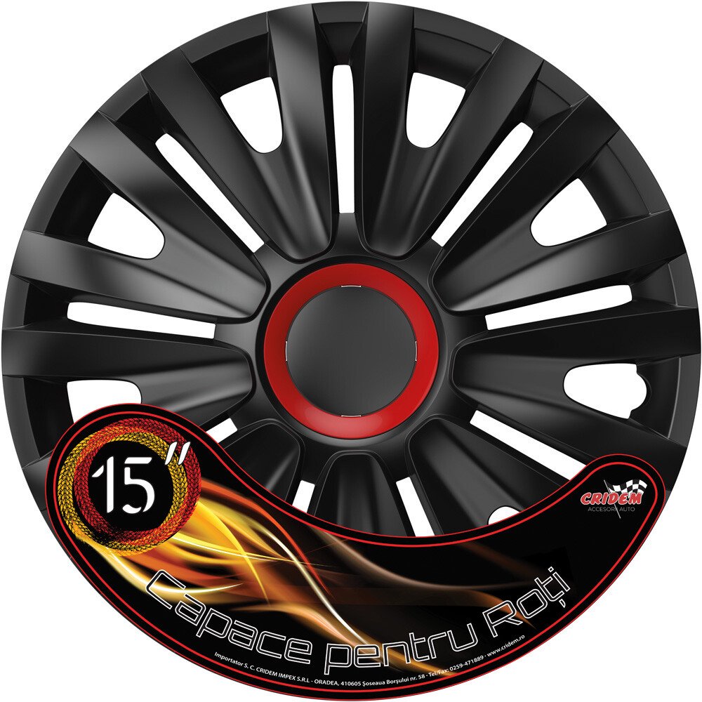 Wheel covers set Cridem Royal RR 4pcs - Black/Red - 15'' - Resealed thumb