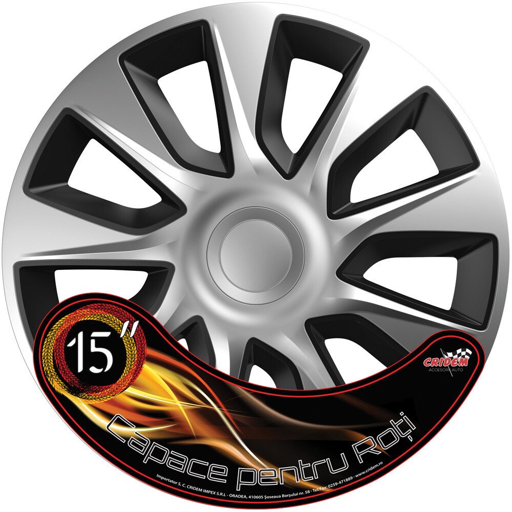 Wheel covers set Cridem Stratos 4pcs - Silver/Black - 15'' thumb