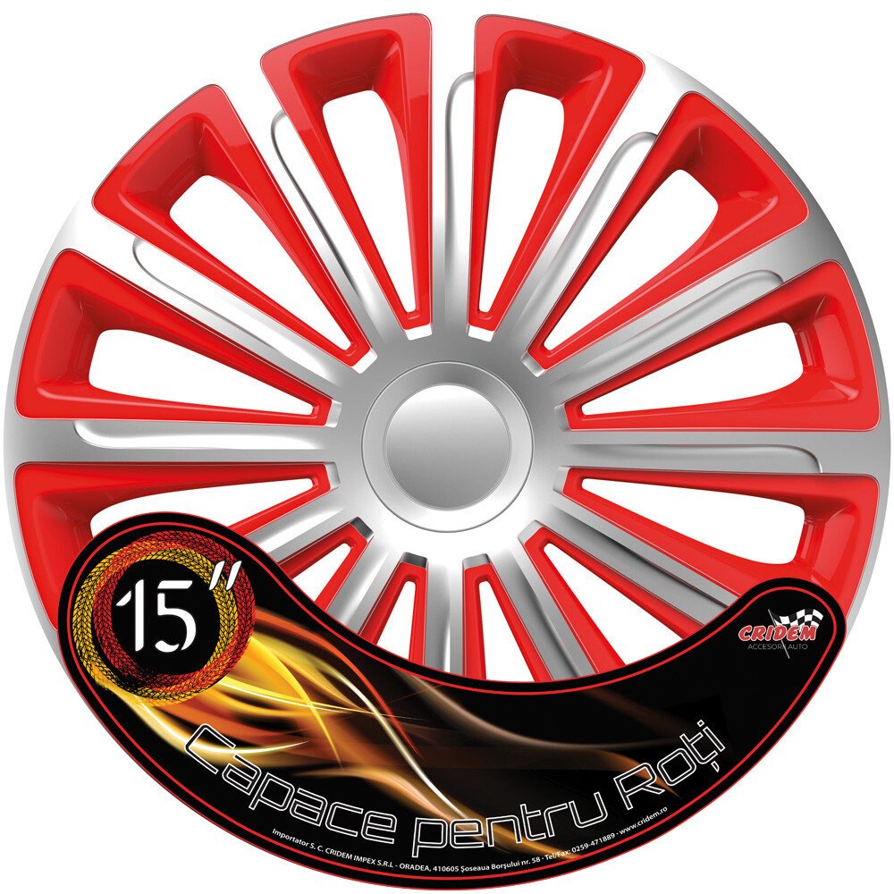 Wheel covers set Cridem Trend 4pcs - Silver/Red - 15'' thumb