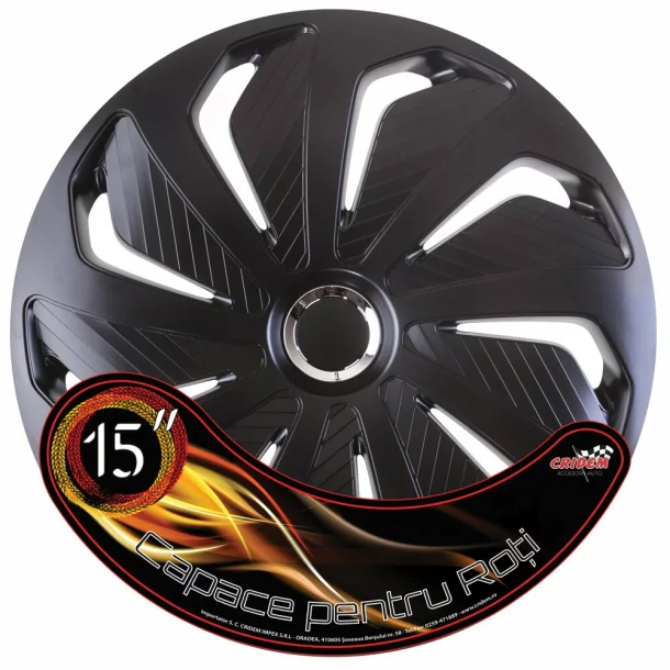 Set capace roti auto Cridem Wind RC 4buc - Negru/Crom - 15&#039;&#039;