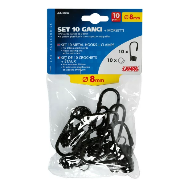 Set 10 metal hooks + clamps - Ø8mm