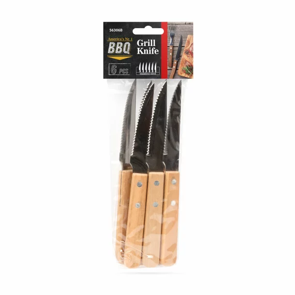 Grill knife - 6 pcs - with wooden handle