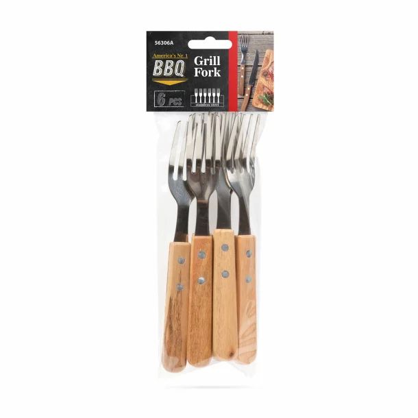 Grill fork - 6 pcs - with wooden handle