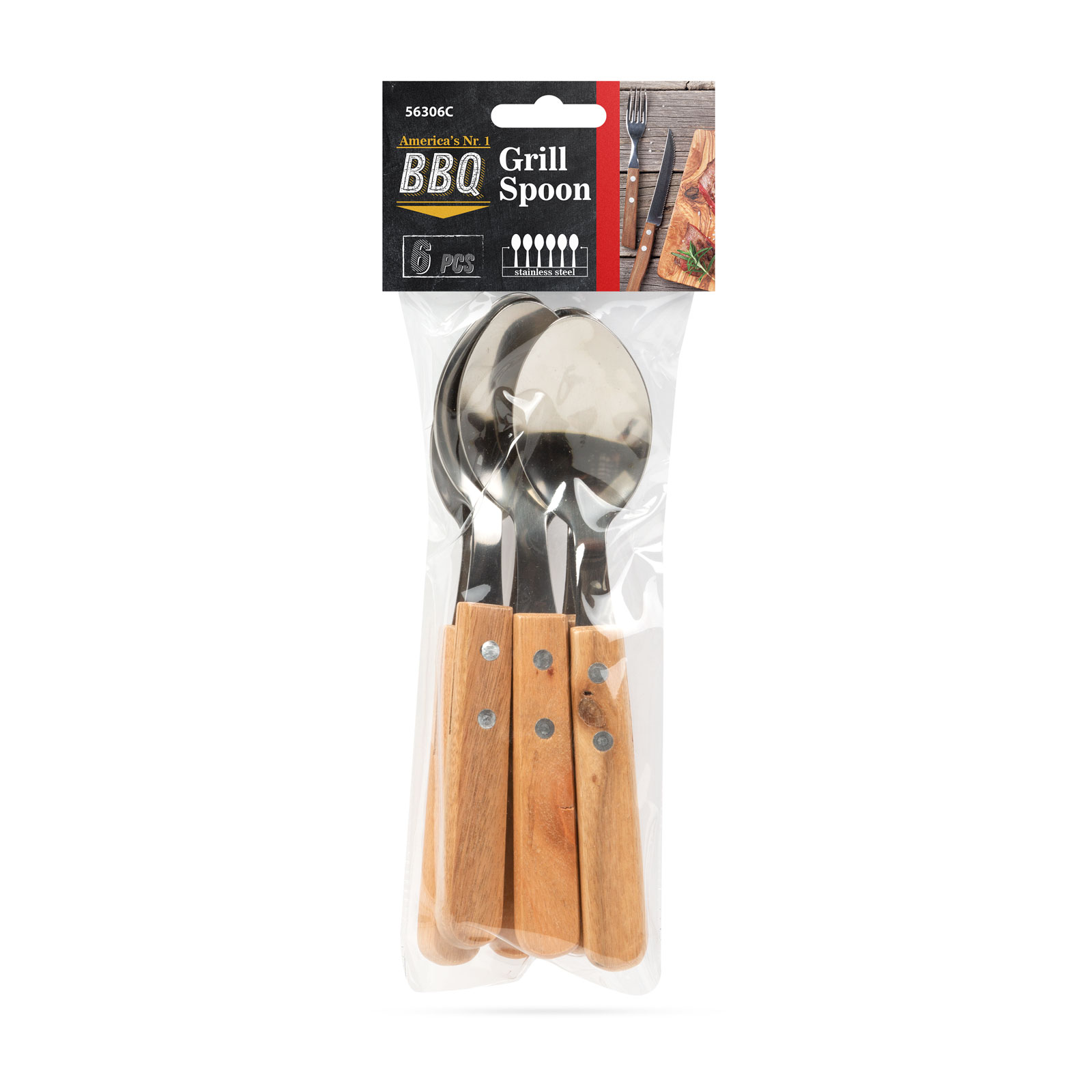 Grill spoon - 6 pcs - with wooden handle thumb
